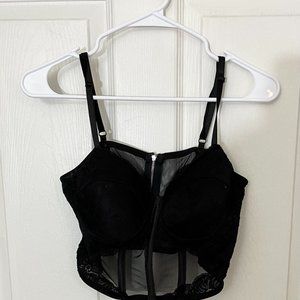 Say What? Lacey Mesh Black Corset Bra Size: M